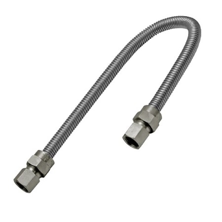 Flextron Gas Line Hose 3/8'' O.D. x 24'' Length with 1/2" FIP Fittings, Stainless Steel Flexible Connector FTGC-SS14-24B